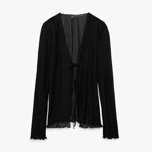 Zara Black Sheer Tie Front Blouse